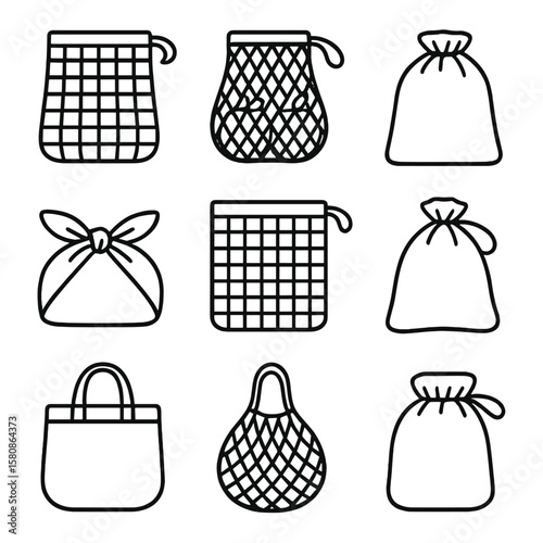 Net icon bag waste sack mesh icons fruit zero vector bags reusable