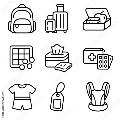 Wipes luggage vector kids id multiple family trip icon games travel essentials