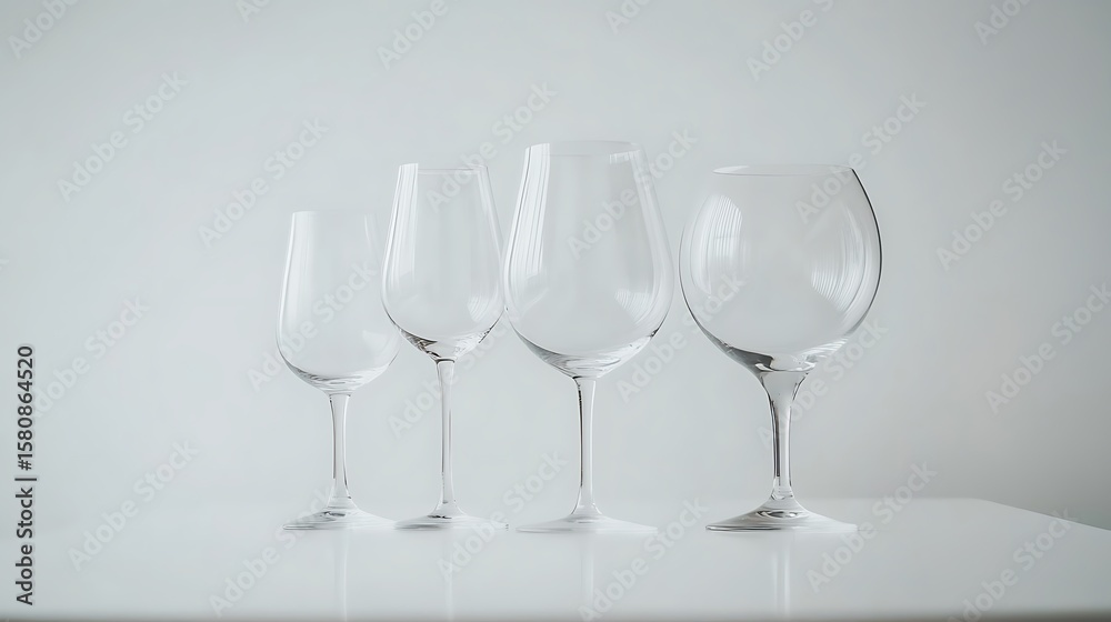 Fototapeta premium Elegant Arrangement Of Empty Wine Glasses On A Clean White Background