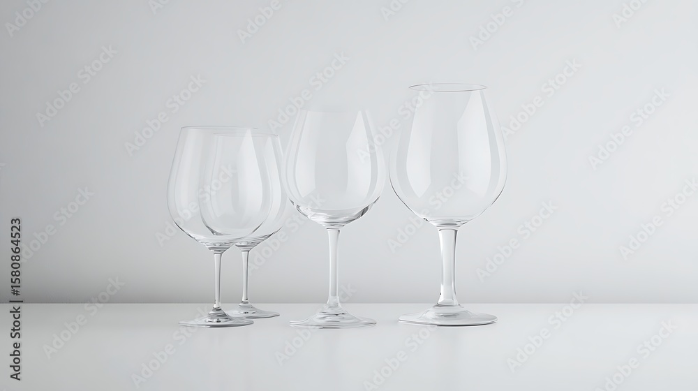Fototapeta premium Elegant Wine Glasses On White Background Displaying Different Sizes And Shapes