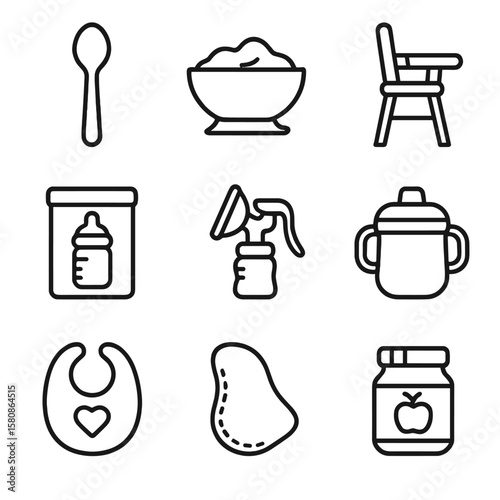 Icon suction bib vector bowl high feeding icons container cloth sippy baby