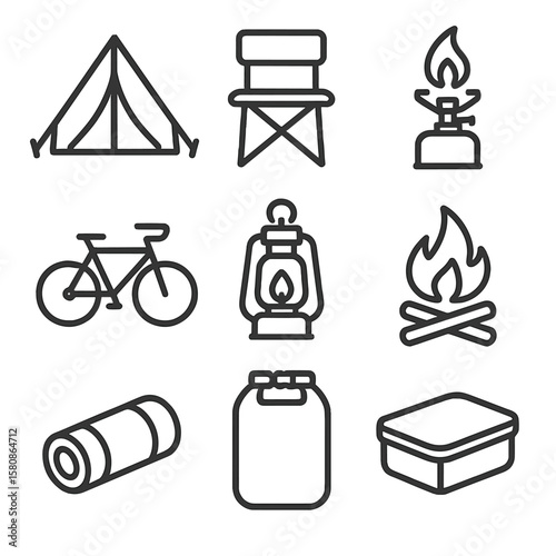Food camp lantern campfire cycling portable container vector bike icon icons symbol