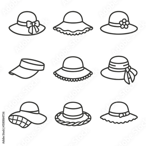 Hat garden sun icon beach vector s women scarf floppy netting brim