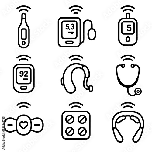 Aid pressure wireless blood medical gadgets vector pill tracker massager icon monitor