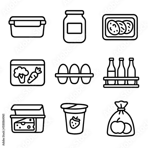 Produce vector cheese icon tray egg drawer refrigerator cut veggie storage labeled
