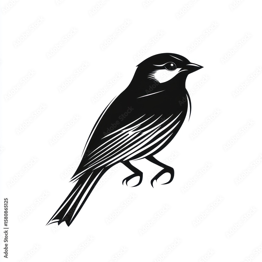 Fototapeta premium Black and white illustration of a small bird