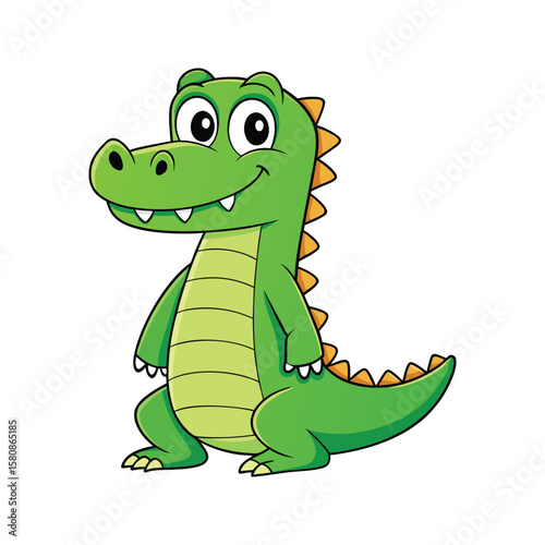 Green cartoon crocodile with orange spikes and big eyes alligator reptile