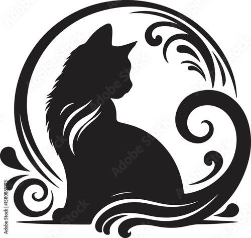 Elegant Black Cat Silhouette in Ornate Circle Design
