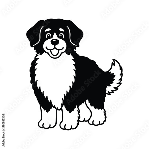 Happy black and white dog standing bernese mountain dog silhouette