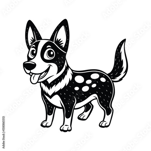 Happy cartoon cattle dog with spots australian cattle dog illustration