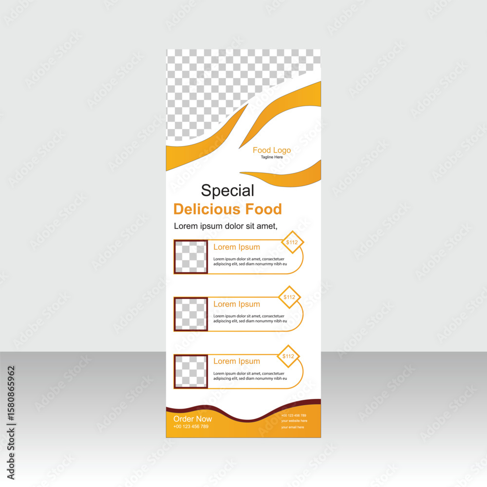Fototapeta premium Special delicious food menu and restaurant roll up banner design template