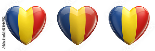 Set For hearts with the romanian flag isolated on transparent background