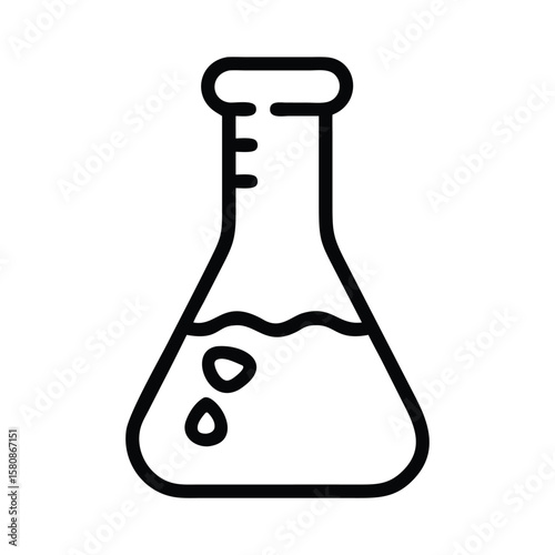 A beaker containing liquid with two bubbles shown in black outline against white