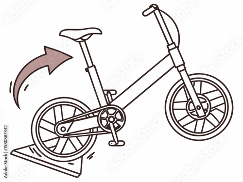 Foldable e-bike mid-transformation, mechanical hinges and arrows highlighting its compact, portable design