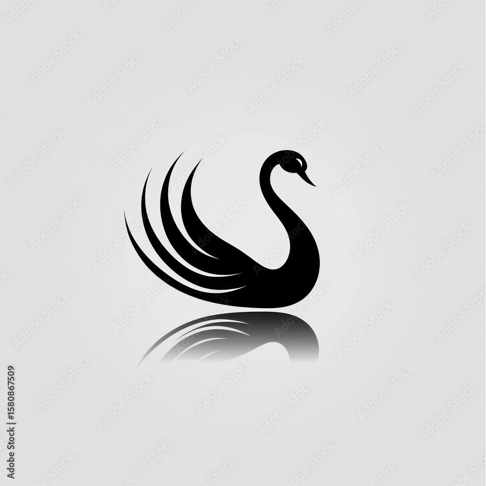 Fototapeta premium Silhouette of a swan in profile view, with a reflection
