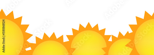 Sun seamless border. Vector clip art isolated on white background.