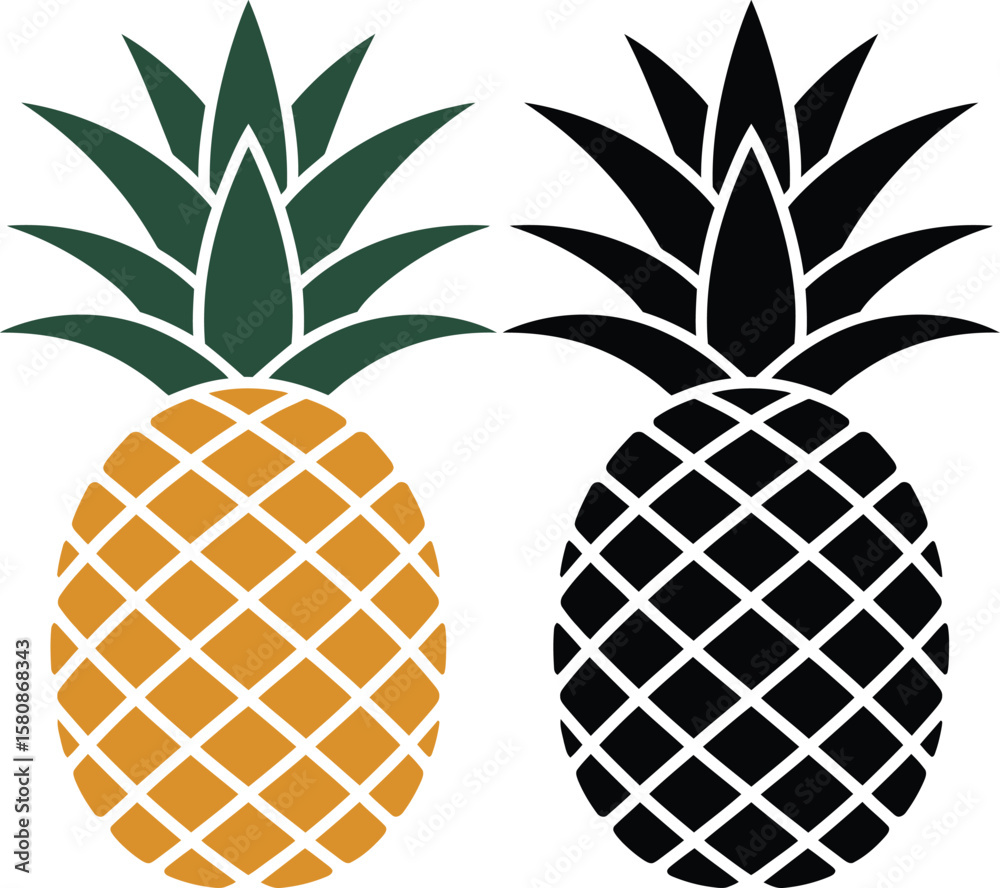 Obraz premium Pineapple icons in orange and black