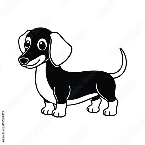 Playful black and white dachshund dog cartoon silhouette vector