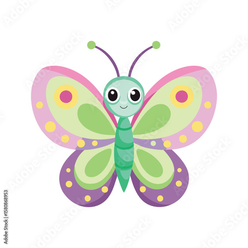 Playful butterfly with expressive wings and cheerful attitude vector illustration isolated on white background