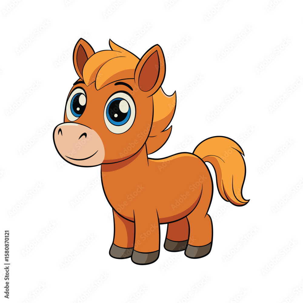 Obraz premium Adorable cartoon horse with bright blue eyes and orange mane animal cute