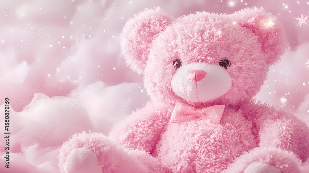 Fototapeta premium Pink teddy bear in a bubble bath