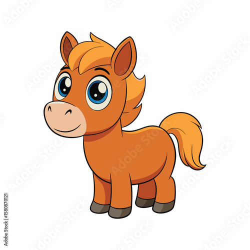 Adorable cartoon horse with bright blue eyes and orange mane animal cute