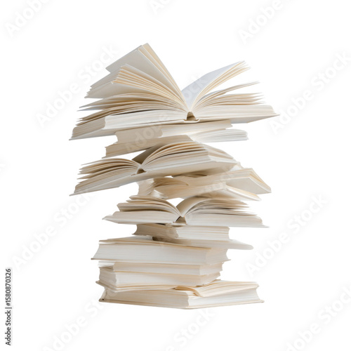 Isolated Transparent Stack of Open Books on Surface