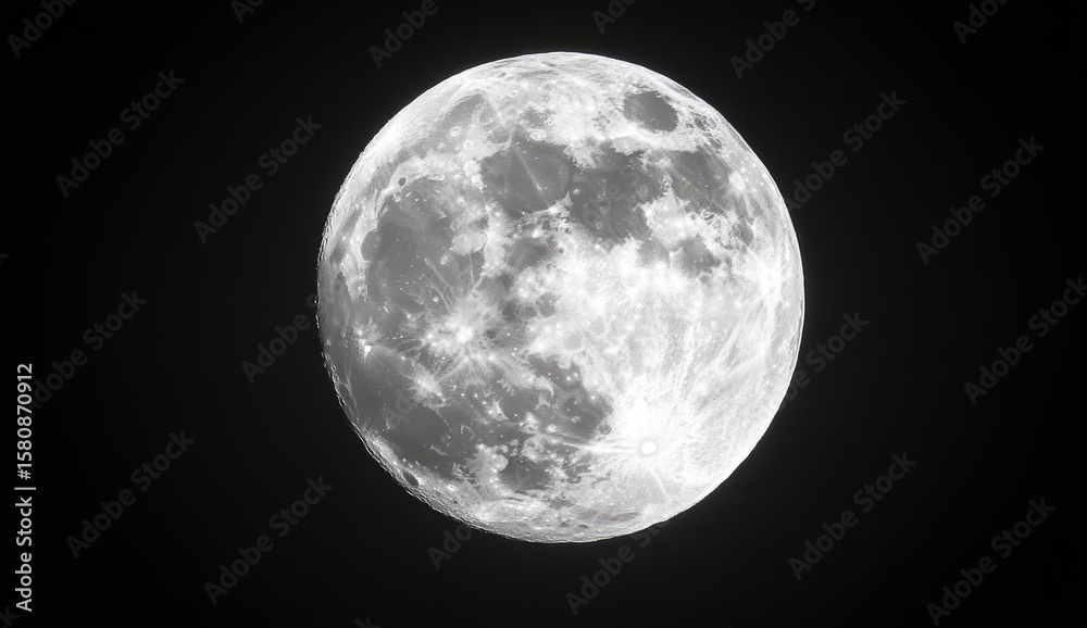 Obraz premium Full moon, high-contrast, grayscale. Detailed lunar surface