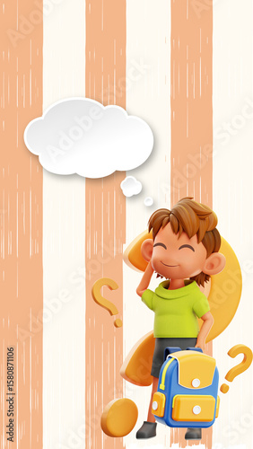Colorful background with a thinking boy.
