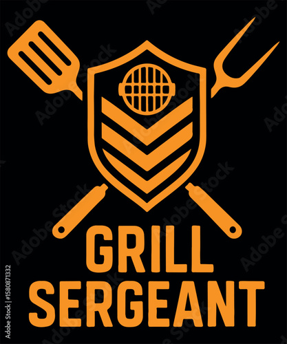 Grill Sergeant Badge with Spatula and Fork BBQ Design