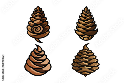 pinecone spiraling upwards into a helix shape, solid brown color eps