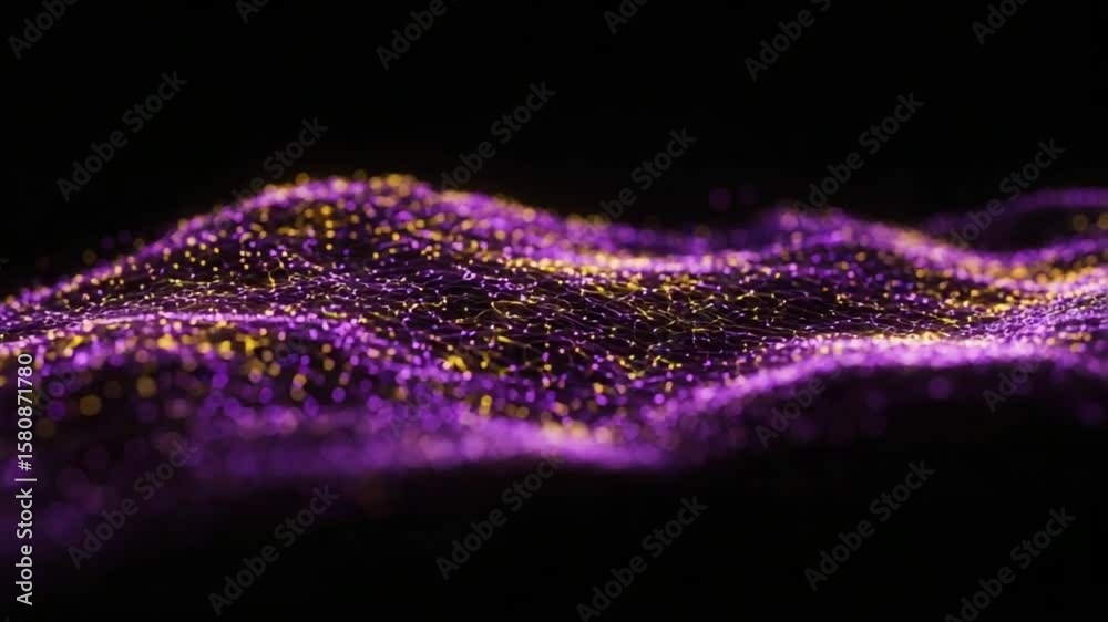 Abstract purple and gold particle wave animation on black background for visual effects