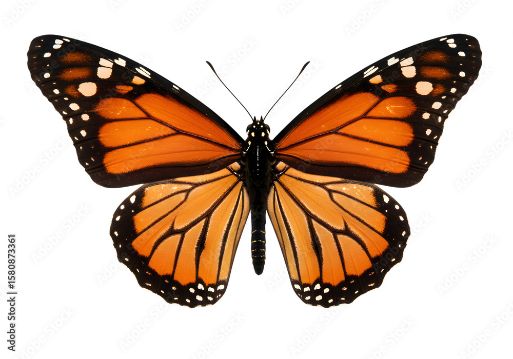 Fototapeta premium Monarch butterfly with symmetrical wings isolated on transparent background