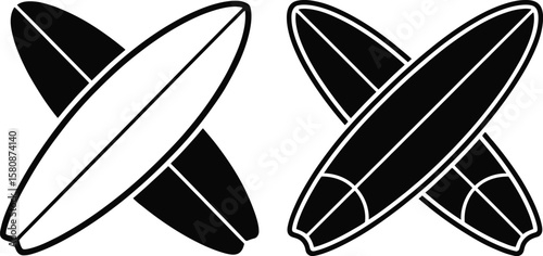 Minimalist crossed surfboards silhouette and outline icon vector illustration