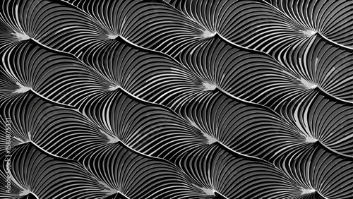 Abstract seamless pattern with flowing lines and fan shapes in monochrome