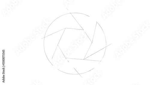 Abstract minimalist line drawing of a camera aperture diaphragm blades