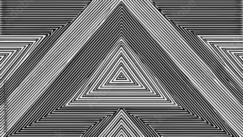 Abstract geometric pattern with black and white concentric triangles and lines