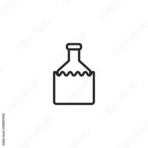 A line art illustration shows a bottle with a wavy bottom half resembling a paper bag. The overall shape is abstract and simple.