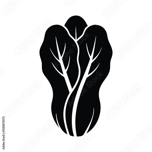 A bold black silhouette shows lush bok choy with a transparent background