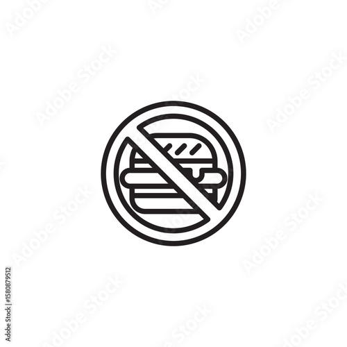 A line art icon shows a hamburger inside a circle with a diagonal line through it, indicating "no hamburgers" or "no fast food allowed."
