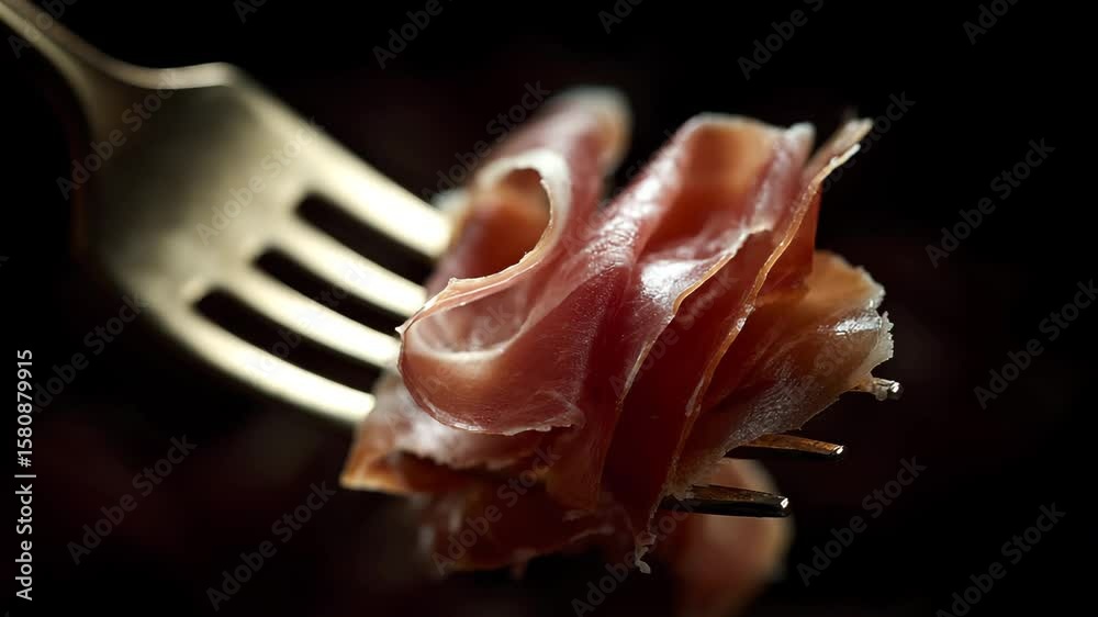 Jamon on fork, ham, meat