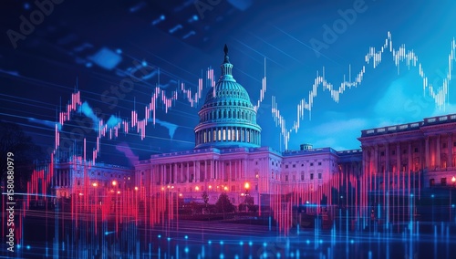 US Capitol Building overlaid with financial charts