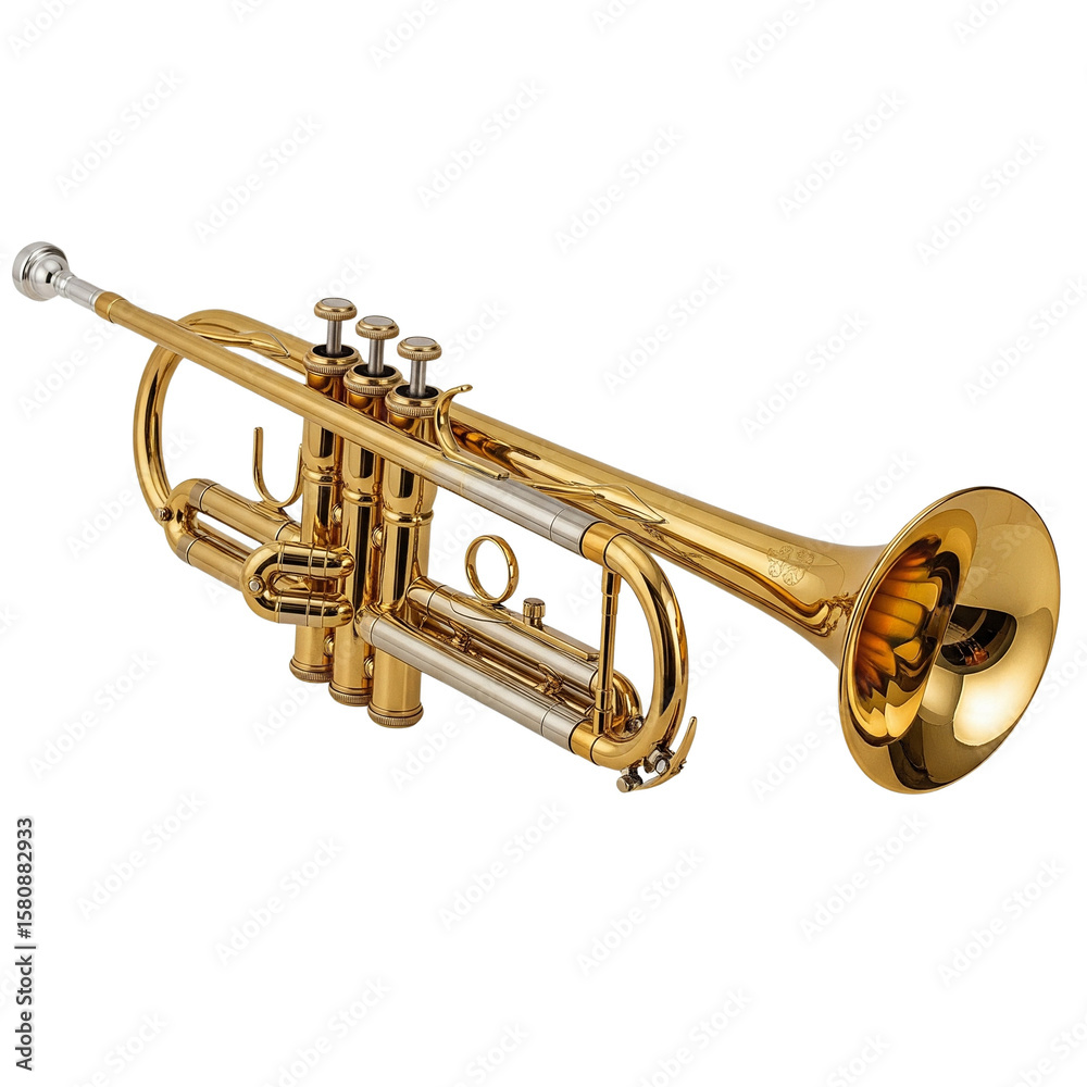 Obraz premium Golden Brass Trumpet with Valves on Transparent Background