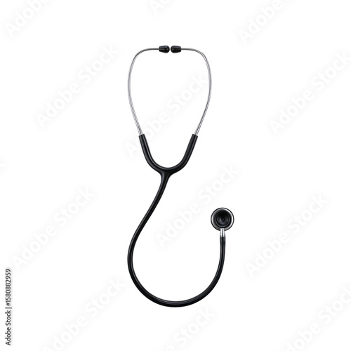 Isolated Black Stethoscope on Transparent Background