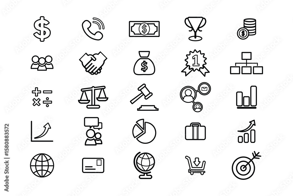 Fototapeta premium Collection of business and finance icons, isolated on white background