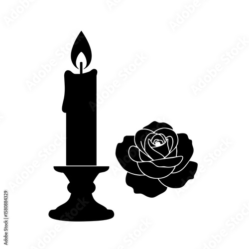 A serene, minimalistic illustration of a candle and a rose, exuding elegance and a sense of peace.