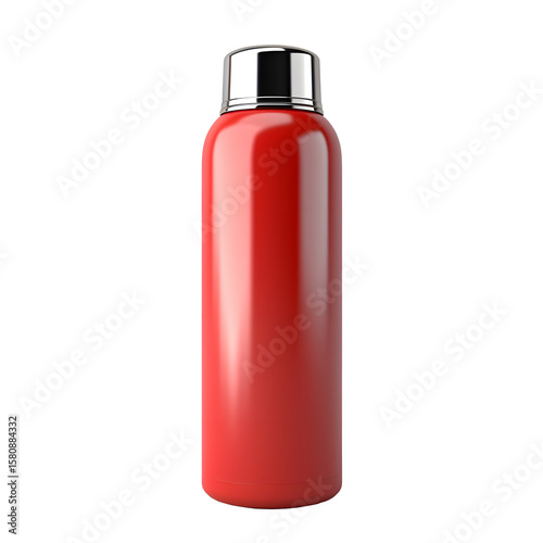 Isolated red water bottle with a silver cap on black background