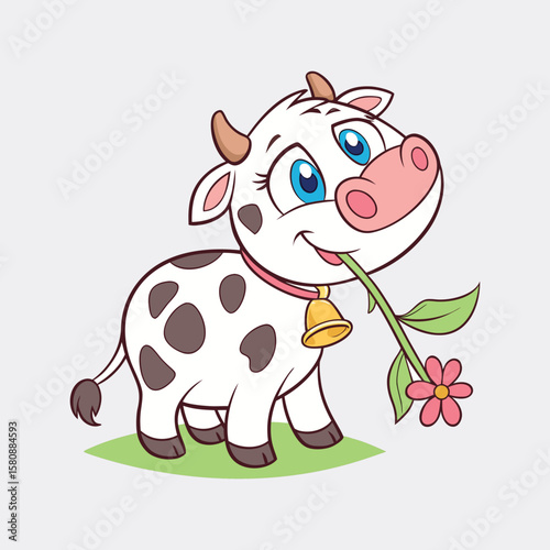 White Dairy Cow with Black Patches – Flat Style Vector