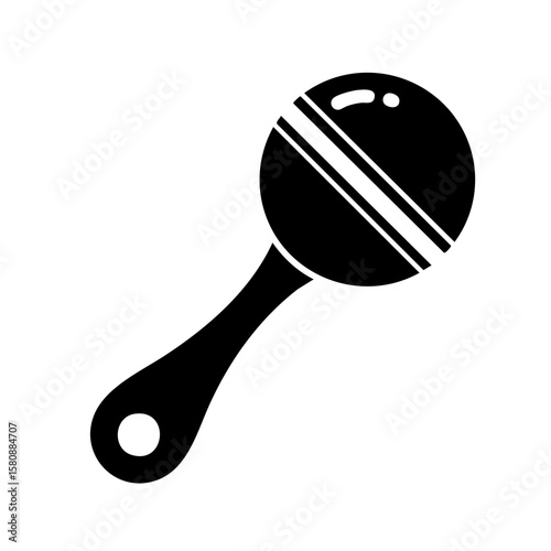 A black and white drawing of a baby rattle isolated.