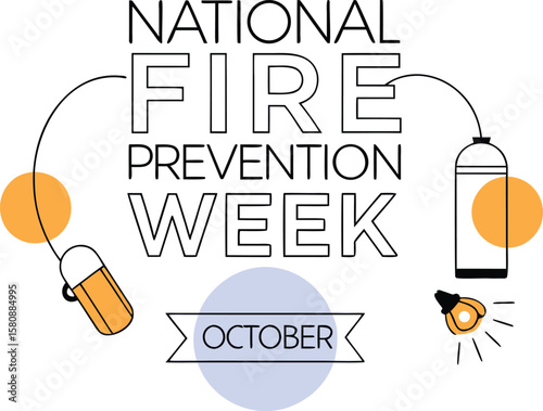 Commemorative graphic design celebrating national fire prevention week featuring bold colors and clear typography for educational campaigns and public awareness banners
